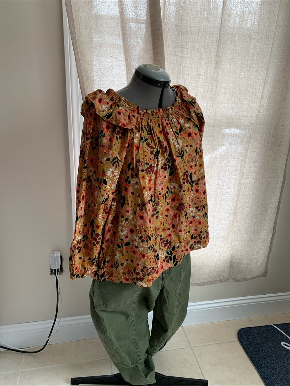 Sonoma Floral Ruffle-Neck Blouse in Mustard Floral